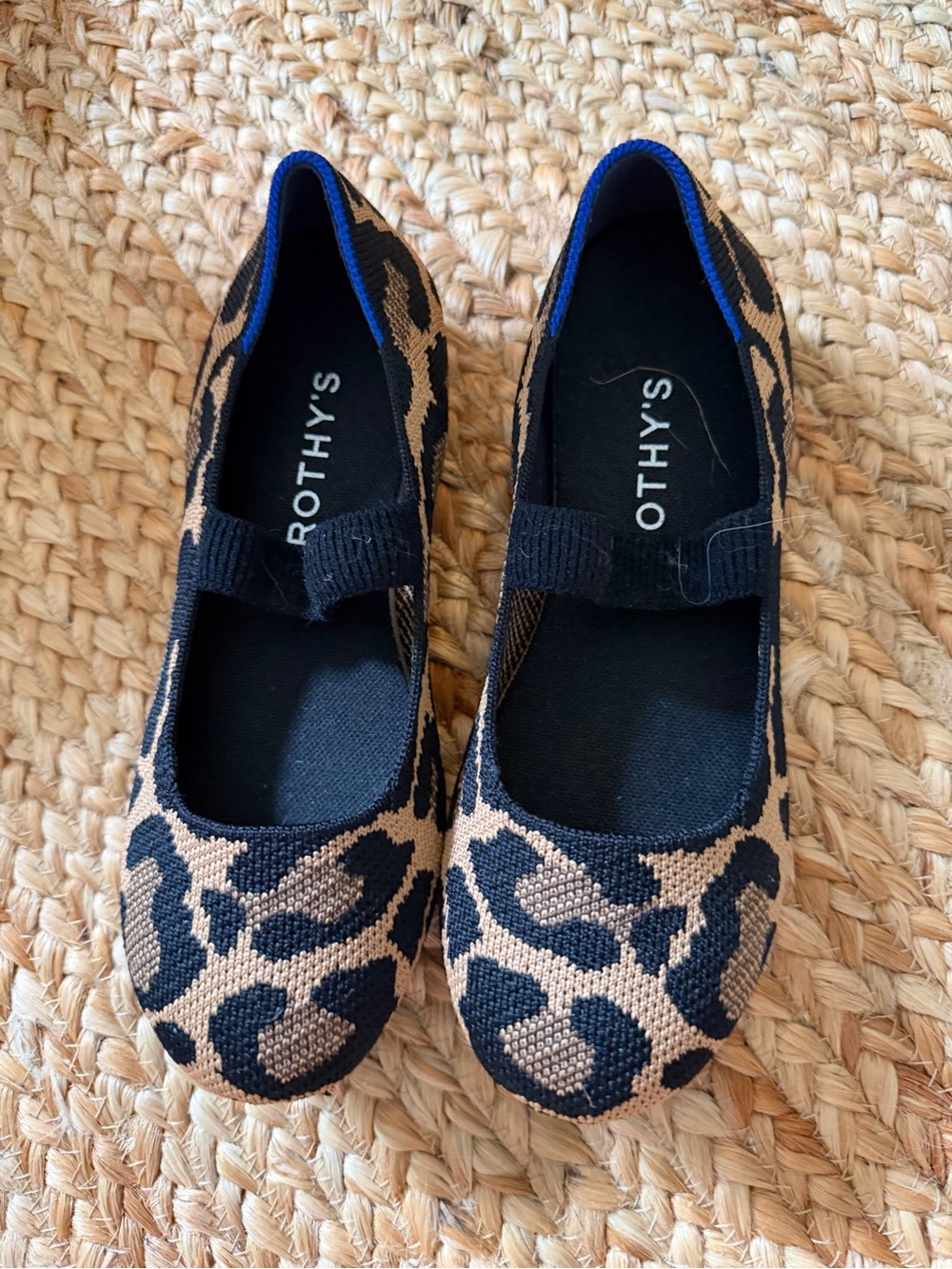 Rothy's Tan and Black Leopard Mary Jane Flats